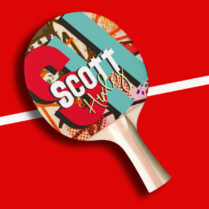 Raquete De Ping Pong Monograma de Cor Negrito do Nome do Jogador do Tên