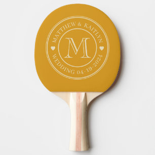 Raquete De Ping Pong Monograma de Coração de Casamento Borboleta Amarel