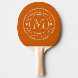 Raquete De Ping Pong Monograma de Coração de Casamento de Abóbora de Me