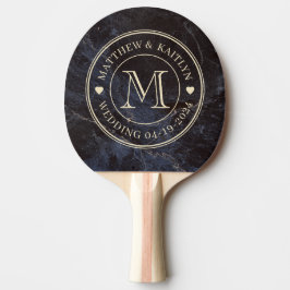 Raquete De Ping Pong Monograma de Coração de Pedra Escura Modesta para