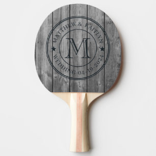 Raquete De Ping Pong Monograma de Estrela de Madeira Cinza Limpo Escuro
