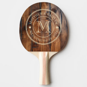 Raquete De Ping Pong Monograma de Estrela de Madeira Escura Manchada Br