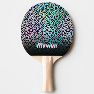 Raquete De Ping Pong Monograma de Folha Iridescente Elegante Glam Leopa