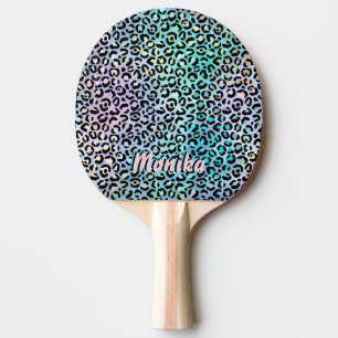 Raquete De Ping Pong Monograma de Folha Iridescente Elegante Glam Leopa