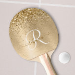 Raquete De Ping Pong Monograma de Impressão de Dourada com Largura  Bru<br><div class="desc">Personalize facilmente este design de pingpong chic pingpong moderno com brilho bonito dourado num fundo metálico escovado dourado.</div>