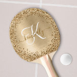 Raquete De Ping Pong Monograma de Impressão de Dourada com Largura  Bru<br><div class="desc">Personalize facilmente este design de pingue-pongue de pingue-pongue em moda,  que apresenta uma brilha de ouro bonito num fundo metálico escovado a ouro.</div>