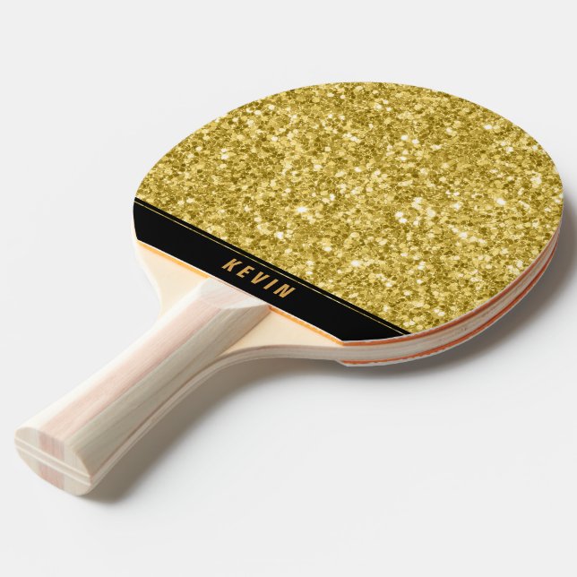 Raquete De Ping Pong Monograma de Impressão de Falhas Dourado (Frente inclinada)