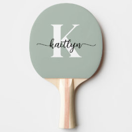 Raquete De Ping Pong Monograma de Letra em Verde Sálvia