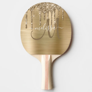 Raquete De Ping Pong Monograma de Lixo Dourado com Glitter Brutado de M