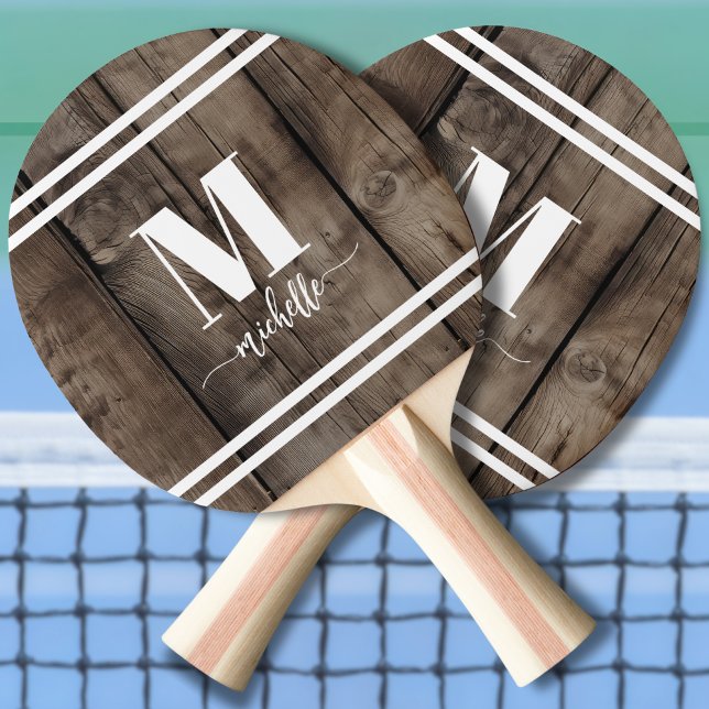 Raquete De Ping Pong Monograma de Madeira (Wood Script Initial Monogram Ping Pong Paddle)