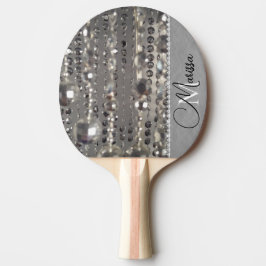 Raquete De Ping Pong Monograma de Miçangas de prata cintilante