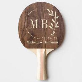 Raquete De Ping Pong Monograma de Noiva com Folha de Madeira de Noz