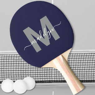 Raquete De Ping Pong Monograma de Nome Azul Marinho