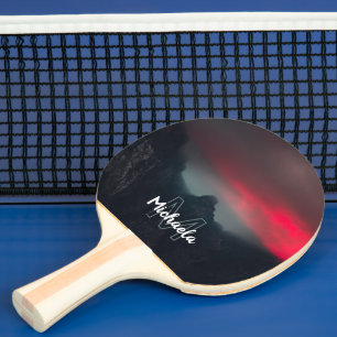 Raquete De Ping Pong Monograma de nuvens, neblina e montanhas