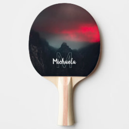 Raquete De Ping Pong Monograma de nuvens, neblina e montanhas