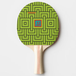 Raquete De Ping Pong Monograma de Padrão Geométrico Verde Moderno Magne