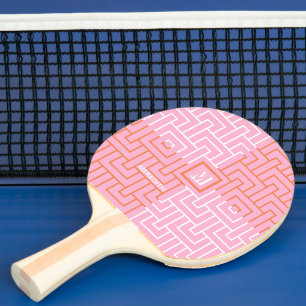 Raquete De Ping Pong Monograma de Padrão Laranja Rosa Moderno