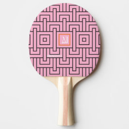 Raquete De Ping Pong Monograma de Padrão Laranja Rosa Moderno
