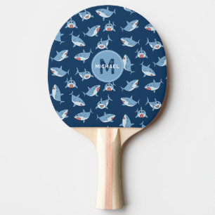 Raquete De Ping Pong Monograma de padrão oceânico de tubarões brancos d