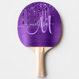 Raquete De Ping Pong Monograma de Pincel com Glitter Roxo