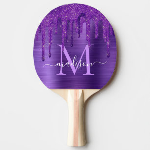 Raquete De Ping Pong Monograma de Pincel de Púrpura e Glitter de Pincel
