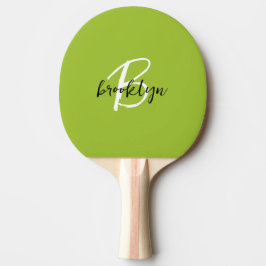 Raquete De Ping Pong Monograma de Script Branco Preto do Verde limão de