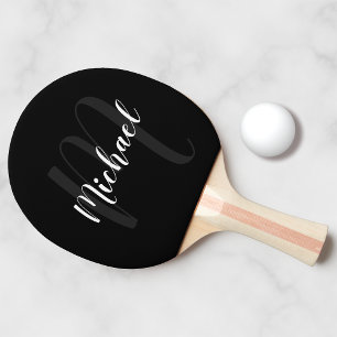 Raquete De Ping Pong Monograma de Script Personalizado e Nome Preto