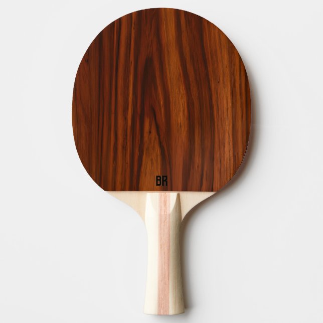 Raquete De Ping Pong Monograma de textura de madeira de Mahogany castan (Frente)
