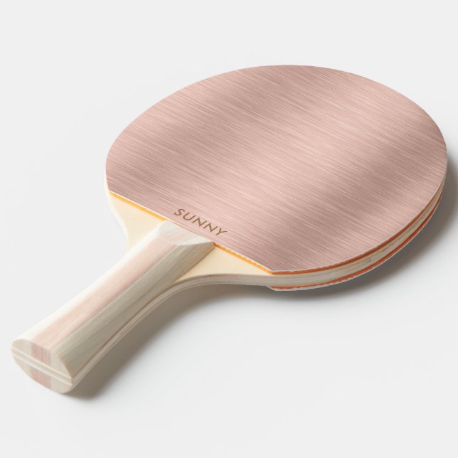Raquete De Ping Pong Monograma de textura metálica rosa-ouro (Frente inclinada)