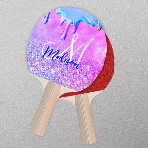 Raquete De Ping Pong Monograma de unicórnio branco roxo, cor-de-rosa, c