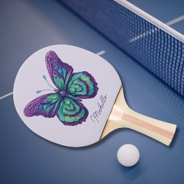 Raquete De Ping Pong Monograma Delicado de Borboleta Roxa e Verde