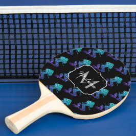 Raquete De Ping Pong Monograma do Mermaid aqua blue ombre Sparkles