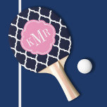 Raquete De Ping Pong Monograma do Quatrefoil de Marrocos, cor-de-marinh<br><div class="desc">Pás de pingue-pongue com impressão personalizada com um padrão marroquino pré-definido. Personalize-o com suas iniciais de monograma ou outro texto personalizado em um quadro quatrefoil quic. Clique em Personalizar para alterar as fontes ou adicionar seu próprio texto e imagens para criar um único tipo de design.</div>