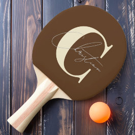 Raquete De Ping Pong Monograma do século Médio Elegante Castanho Profun
