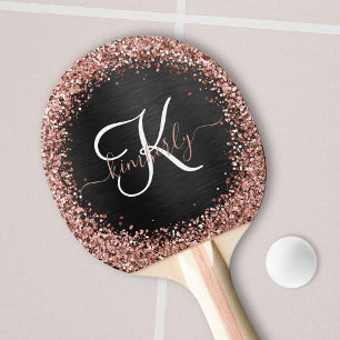 Raquete De Ping Pong Monograma do Sparkle preto com brilho Dourado com
