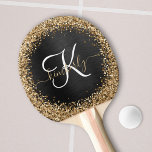 Raquete De Ping Pong Monograma Dourado de brilho preto com brilho perso<br><div class="desc">Personalize facilmente esta moda elegante design de pingue-pongue com brilho bonito de ouro brilhante num fundo metálico escovado preto.</div>