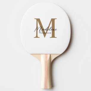 Raquete De Ping Pong Monograma Dourado de Caligrafia de Letra Cursiva M