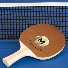 Raquete De Ping Pong Monograma Dourado de couro simples e leve