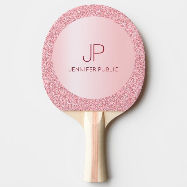 Raquete De Ping Pong Monograma Dourado de Modelo personalizado Elegante (Frente)