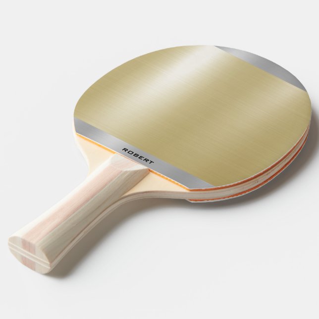 Raquete De Ping Pong Monograma Dourado de prata metálico mínimo (Verso inclinado)