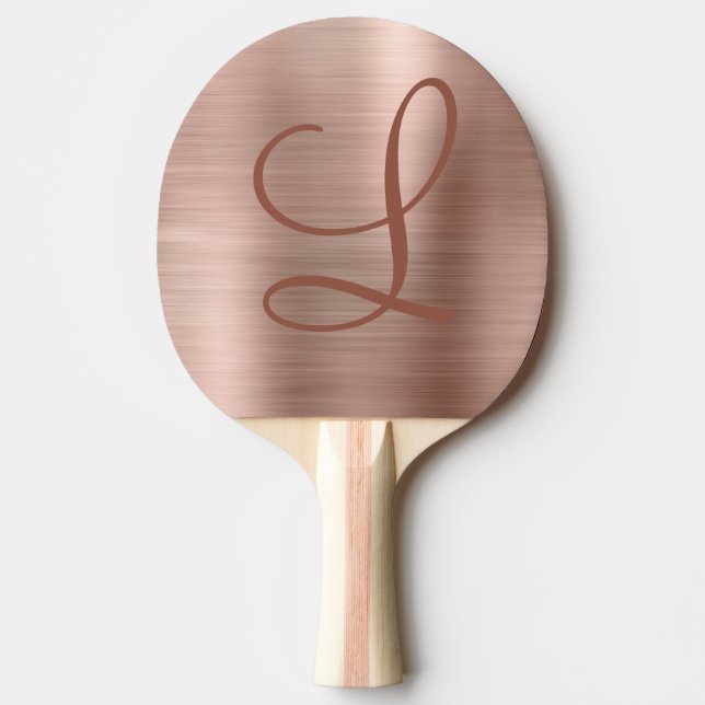 Raquete De Ping Pong Monograma Dourado de Rosa com metal escovado inici (Frente)
