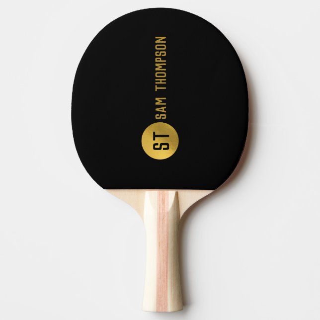 Raquete De Ping Pong Monograma Dourado e negro elegante (Frente)