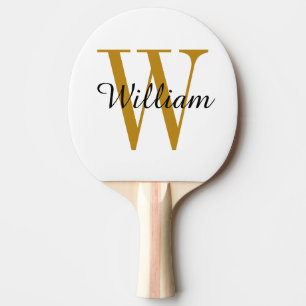 Raquete De Ping Pong Monograma Dourado e Nome Personalizado