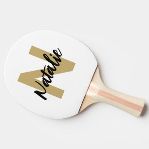 Raquete De Ping Pong Monograma Dourado Inicial e Nome Personalizado