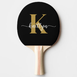 Raquete De Ping Pong Monograma Dourado Preto