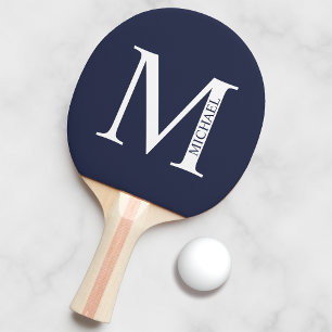 Raquete De Ping Pong Monograma e Nome Personalizados Azul-marinho