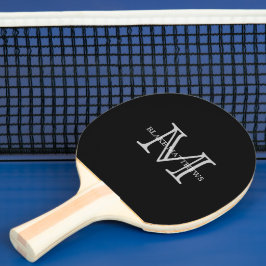 Raquete De Ping Pong Monograma e Nome Personalizados Clássicos Pretos