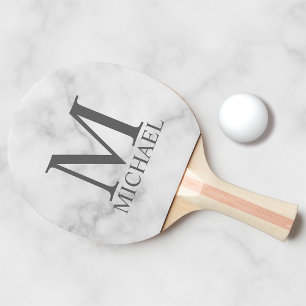 Raquete De Ping Pong Monograma e Nome Personalizados do Marble Branco