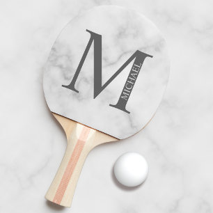 Raquete De Ping Pong Monograma e Nome Personalizados do Marble Branco