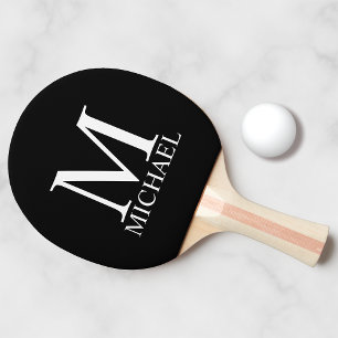 Raquete De Ping Pong Monograma e Nome Personalizados Pretos